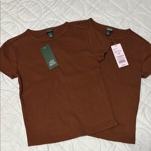 Wild Fable Brown Fitted Short Sleeve Tee
